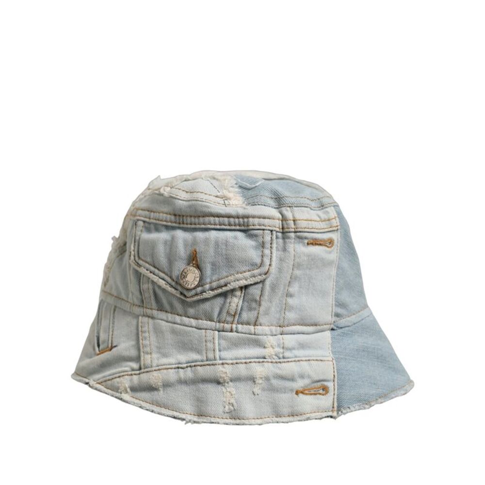 Dolce & Gabbana Men Blue Patchwork Cotton Denim Bucket Cap Men's Hat
